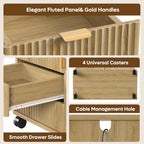 Bestier Office Storage Cabinet with 5 Drawer Adjustable Shelf, Oak - Image 4