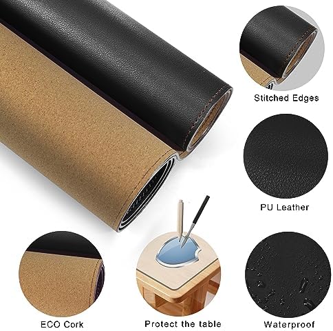 MAIDERN Cork & Leather Desk Mat, 31.5” x 24” Large Desk Pad (Black) - Image 3
