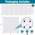 6 Pack Steel Peg Board,Universal 1/8 and 1/4 Pegboard Accessories,Ideal for Garage Tool Storage, Office Organization, Craft Room, Kitchen etc. (White, 6-12X12) - Image 2