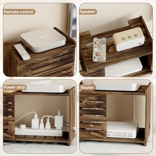 Wooden WiFi Router Storage Box Hider Shelf, Decorative Projector Box Hider Rack Countertop, for Cable, Modem, Internet, Router Power Cover Storage Organizer Cabinet Wall Mounted, Brown - Image 5