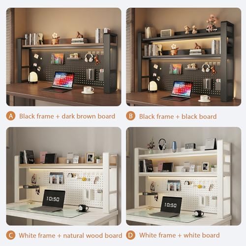 Desk Shelf Organizer for Top of Desk – Desktop Bookshelf with Pegboard & Storage Accessories, Adjustable Hutch for Dorm or Office, Steel Frame Display S Black frame + dark brown board 53.1*9.8*36.6in - Image 7