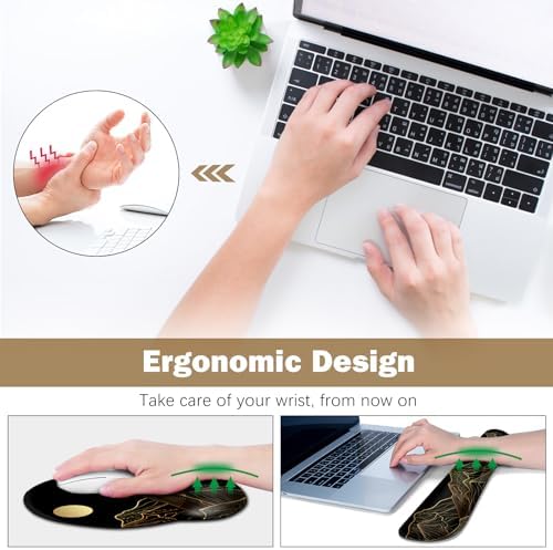 ARTSO Large Mouse Pad Keyboard Wrist Rest Combo, Ergonomic Mouse Pad with Wrist Support, Extended Non-Slip Desk Mat Protector, 4-in-1Set Desk Blotter for Office Home, Golden Sun Mountain - Image 3