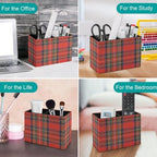 PU Leather Multi-Compartment Pen Holder Desktop Organizer Pencil Cup Storage Caddy for Office Home Supplies Blue Stewart Plaid Colorful Tartan Black Bright British - Image 4