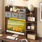 Tangkula Desktop Bookshelf with LED Lights, Dorm Desk Hutch, Rustic Brown - Image 2