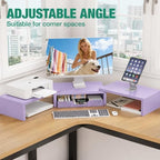 OPNICE Dual Computer Monitor Stand Riser, Desk Organizer with Drawer, Office Desk Accessories & Workspace Organizers for Home Office Supplies, Purple - Image 5