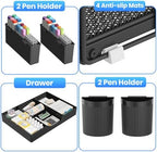 OPNICE Desk Organizer, 6-Tier Desktop File Organizer with Drawer and Pen Holders, Office Desk Accessories, File Sorters, Workspace Organizers for Office Supplies(Black) - Image 2