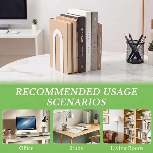 Sanwarm Bookends, 12 Pack Metal, for Home Office Desk Shelves Modern White - Image 6