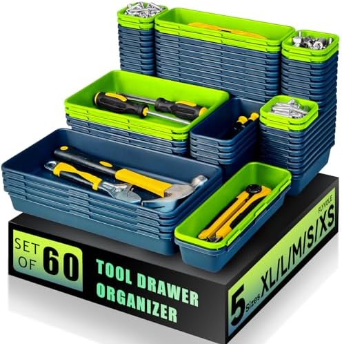 Tool Box Organizer Tray, 60 PCS & 5 Sizes, Blue and Green by FLYVOLE