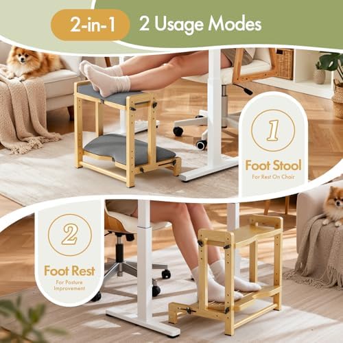 Double Step Foot Rest Under Desk with 4 Heights (Natural Color) - Image 5