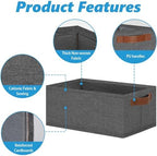 GhvyenntteS Small Fabric Storage Bins 12 Pack, 11.8" x 7.87" x 5.11" Storage Basket with Leather Handles, Closet Storage Bins for Shelves, Storage Baskets for Shelves, DVD Storage (Grey) - Image 3