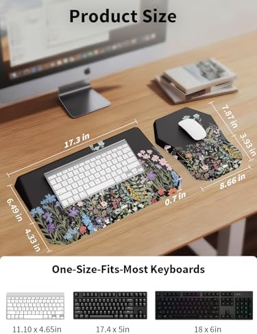 3-in-1 Ergonomic Keyboard Stand with Wrist Rest & Mouse Pad Set, Flower - Image 4