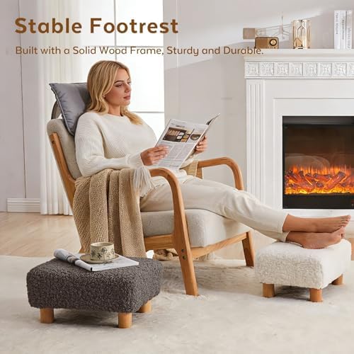 Small Foot Stool Ottoman, Sherpa Footstool Ottoman Foot Rest for Couch, Rectangle Footstools and Ottomans Small for Living Room, Entryway and Bedroom (Brown) - Image 7