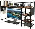 Desk Shelf Organizer with Pegboard & Hooks, Desk Hutch for Computer Monitor, Multi-Tier Wood Desktop Bookshelf Display Rack for Home Office Dorm Room (Vintage Brown, 38.6‘’) by ZHUJERRY