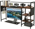 Desk Shelf Organizer with Pegboard & Hooks, Desk Hutch for Computer Monitor, Multi-Tier Wood Desktop Bookshelf Display Rack for Home Office Dorm Room (Vintage Brown, 38.6‘’) by ZHUJERRY