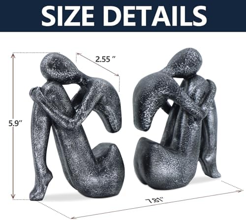Grey Book Ends Decorative, Girl Thinker Design, Modern Bookends for Shelves, Non-Skid Heavy Duty Resin Book Stopper for Books, Resin, 1Pair/2Piece - Image 2