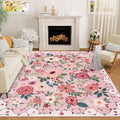 DUKINO 6x9 Area Rugs, Floral Washable Rug for Bedroom Non Slip, Pink by DUKINO