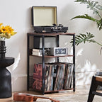 LELELINKY Walnut Oak 18" Wide End Table,3 Tier Large Record Player Stand with Storage Up to 130 Albums,Modern Turntable Stand, Records Vinyl Shelf for Living Room, Bedroom, Printer Desk for Home Office - Image 4