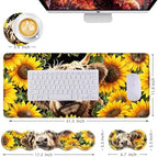 Mouse Pad,Large Desk Mat Set, 4in1 XL Mousepad + Keyboard Wrist Rest+Mouse Wrist Rest+Coaster with Ergonomic Desk Pad for Home Office Table Computer Cover -Highland Cow Sunflower - Image 6