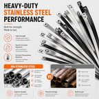 450Pcs Metal Zip Ties Gun Kit, Silver 8/12/16in & Black 8/12in Stainless Steel Zip Ties, Heavy Duty Cable Tie Fastening Cutting Tool Set with Organizer, Gloves, Storage Bag for Fence, Exhaust Wrap - Image 3