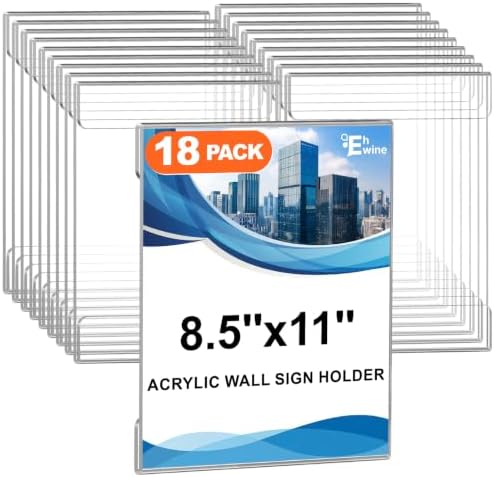 EHWINE Acrylic Sign Holder 8.5 x 11 Wall Mount, 18 Pack Clear Flyer Holders by EHWINE