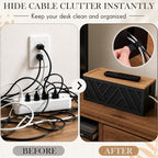 Chunful Large Wooden Cable Management Box, Geometric, Black - Image 3