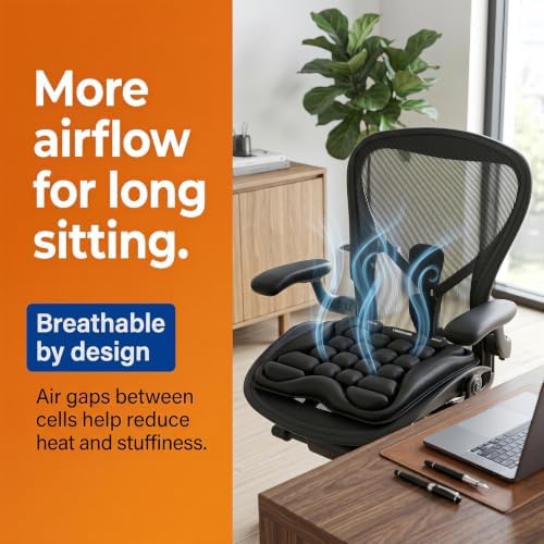 Office Chair Cushion with Adjustable Air-Cell Support, Inflatable Seat Cushion with Built-in Pump for Long Sitting, Desk Chair, Home Office, Computer Chair and Dining Chair - Image 2