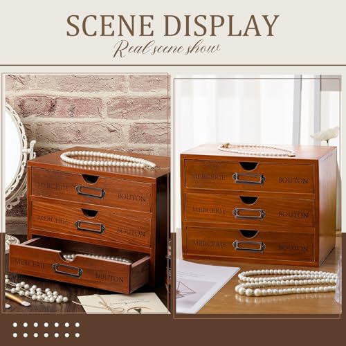 Wesiti Wooden Desk Organizer, 3 Drawers, Vintage Makeup Cabinet, Brown - Image 6