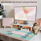 Retro Blue Floral Office Desk Mat 31.5" x 15.7" Desktop Mat PU Leather Large Mouse Pad White Mousepad Non-Slip Table Mat for Girls, Women, Home, Work, Computer, and Gaming - Image 5