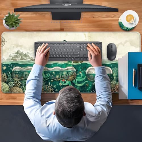 TGFEWYTJYJ Extended Gaming Mouse Pad,Memory Foam Ergonomic Keyboard Mouse Wrist Rest Support Set,Large Desk Mat with Stitched Edges,Non-Slip Base Mousepad Home Office,Sea Octopus - Image 7