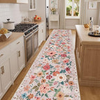 DUKINO 2.6x14 Washable Runner Rug, Floral Non Slip Long Runner Rug, Beige - Image 6