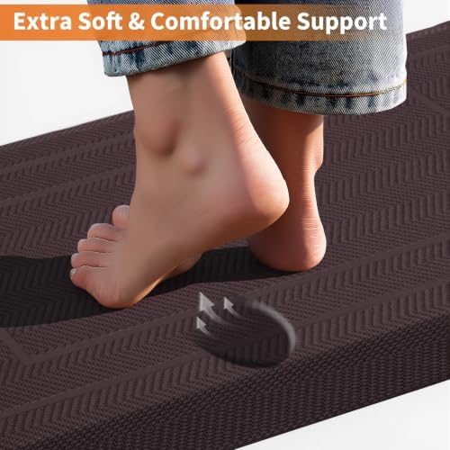 UKISS 9/10"" Extra Thick Cushioned Anti Fatigue Kitchen Mat, Waterproof High Density Foam Standing Desk Mat, Non-Slip Ergonomic Comfort Mat for Kitchen, Office,Workstation (Brown, 20" X 32") - Image 5