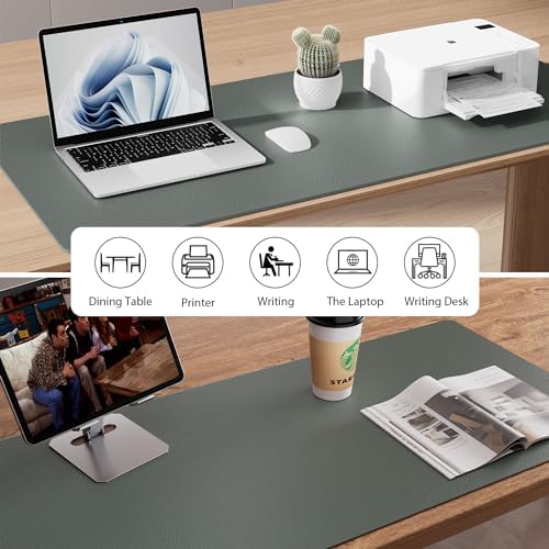 Aothia Faux Leather Desk Mat - Non-Slip PU Leather Desk Blotter, Waterproof Writing Surface, Large Desk Pad for Office & Home (Jungle Green, 55" x 24") - Image 6