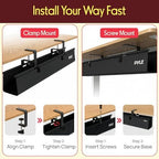 Pyle 48" Under Desk Cable Management Tray, Under Desk Wire Organizer with Clamp or Screw Mount, Desk Cable Organizer with Fabric Design for Large Workstations, Built-in Ties, 20 lb Capacity, Black - Image 4