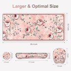 4 in 1 Large Mouse Pad, Keyboard Wrist Rest Set, Ergonomic Mouse Pad with Wrist Support, Desk Mat with Stitched Edges Extended Desk Pad Waterproof Desk Mat for Home Office Game I Pink Rose Flowers - Image 6