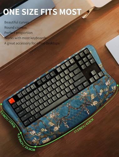 Ergonomic Wave Wrist Rest with Keyboard Stand, Cushioned Palm Rest, Comfortable Integrated Memory Foam for Natural Typing and Relieve Wrist Pain, Van Gogh Apricot Blossom - Image 6