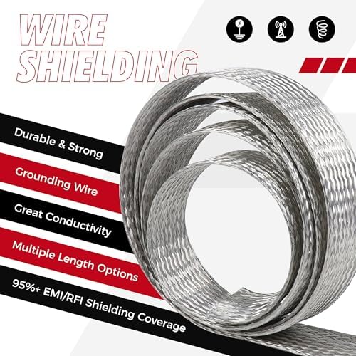 11/16" Wide Tinned Copper Braided Metal Wire Shielding Sleeve Ground Strap Automotive Flat Mesh Flexible Expandable Sheath (18mm ID-38ft) - Image 6