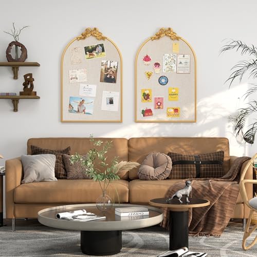 Vintage Gold Linen Cork Board, 24“X36” Arched Bulletin Board with Bow - Image 5