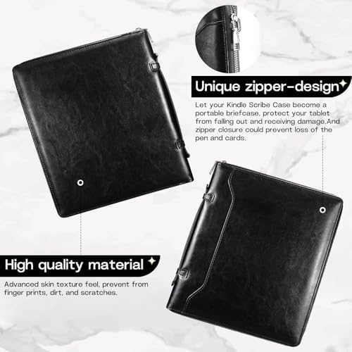 E NET-CASE Case for Kindle Scribe 10.2 inch 2024 & 2022 Released - Business Handheld Design Upgraded PU Leather Cover for Kindle Scribe Digital Paper with Zipper & Pen Holder (Black) - Image 5