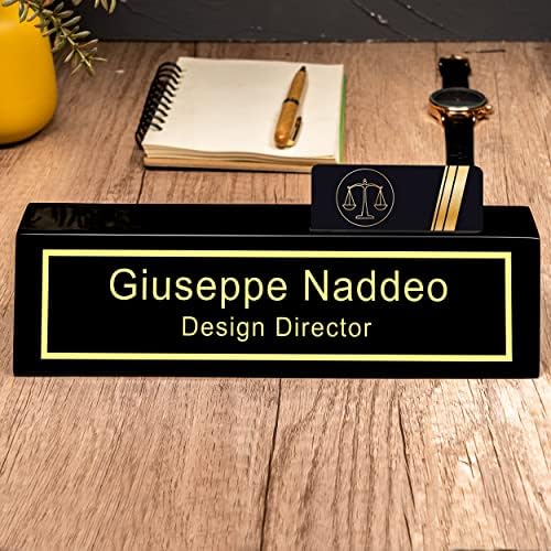 Personalized Engraved Business Desk Name Plate With Card Holder - Customized Executive Black Wood Sign - Custom Gifts for Men - Image 2
