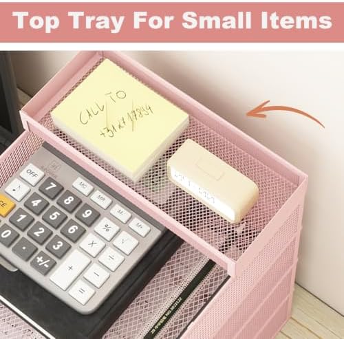 Natwind 4-Tier Stackable Metal Mesh Letter Paper Tray Organizer,Pink - Image 3
