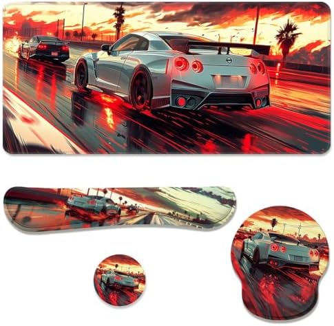 Sports Car Desk Mat Set Racing Drift Sunset Speed Mouse Pad with Wrist Rest 4in1 Desk Mat for Desktop Ergonomic Computer Desk Arm Wrist Anti-Slip Computer Ergonomic Mouse Pad Home Office Gaming by Unknown