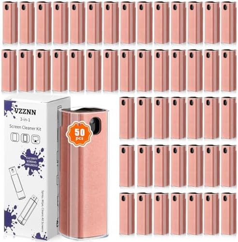 50 Pack Screen Cleaner 3-in-1 Screen Cleaner Spray and Wipe Built-in Cleaning Solution Touchscreen Mist Cleaner for All Car Screen Phone Laptop iPad TV Monitor,Pink by VZZNN