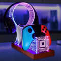 YuanDian Gamer Gifts for Teenage Boy, Desk Gaming Headset and Controller Stand with Blue Pink LED Night Light, Acrylic Wooden Controller Holder with PCB Pattern, Desk Decor Gift by YuanDian