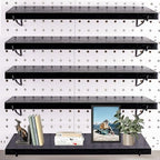 Black Pegboard Shelf, 4 Pack Wooden Pegboard Shelves with Metal Brackets Hooks, Heavy Duty Peg Board Organizer Shelves, Pegboard Accessories Organizer for Crafts Room, Garage, Workbench, Office by YUSFKJ