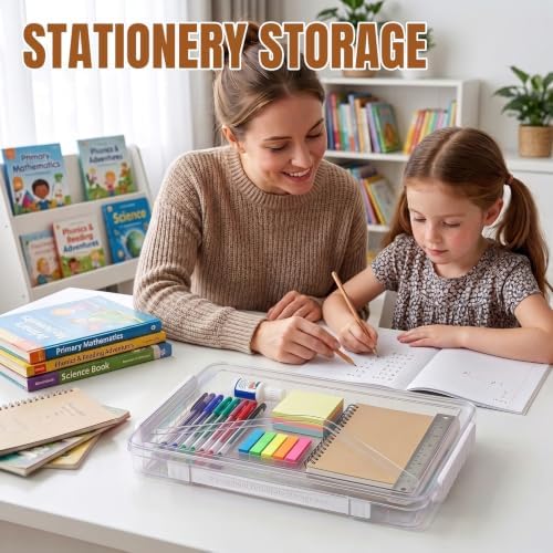 Clear Document Box, Portable A4 Paper Storage Organizer with Snap Latches, Stackable File Case for Certificates Photos Letter Size, Magazine Protector, 14.37" x 9.44" x 1.37" (2 Pack), White - Image 6