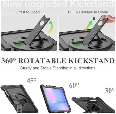 SEYMAC stock Case for Samsung Galaxy Tab S10 FE+ Plus 5G Tablet Case 13.1'' Protective with Screen Protector, Pen Holder, 360 Rotate Stand, Hand Strap, Shoulder Strap, Black1 - Image 5