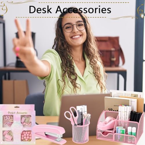 Office Supplies,Desk Accessories,Stapler and Tape Dispenser Set,1000 Staples,Staple Remover,Pen Holder,Folding Phone Holder,Journal Notebook,Ballpoint Pen,Scissor,Ruler,Clear Tape,Sticky Notes,Ect - Image 2