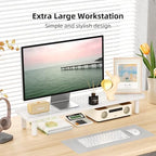 AFOOYO Dual Monitor Stand For Desk,31 Inch Adjustable Wood Computer Riser Desktop Storage Stand For Computer,Laptop,Printer,TV,White Grid - Image 4
