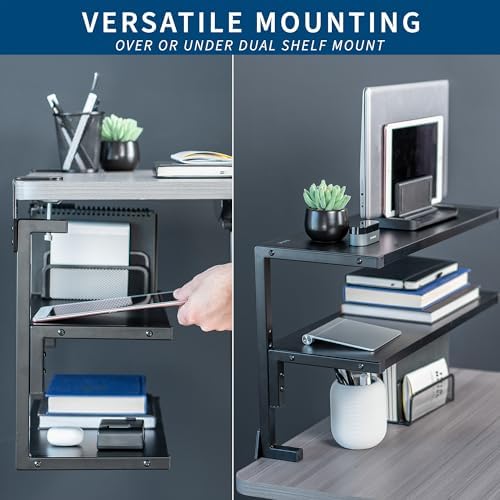 VIVO Black Clamp-on 24 inch 2-Tier Desk Shelf, STAND-SHELF24C - Image 4