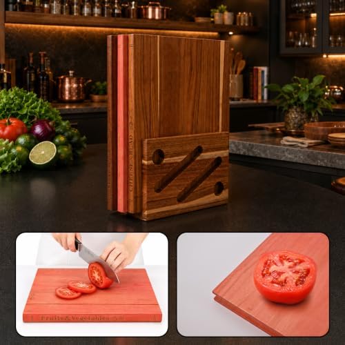 3-Piece Wooden Book Cutting Board Set Like Books, with Stand - Image 6